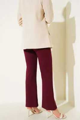 Beli Lastikli Çımalı Pantolon Bordo - Pantolon