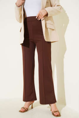 Beli Lastikli Çımalı Pantolon Kahve - ELFİDA TEKSTİL