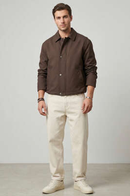 Beli Lastikli Çıtçıt Fermuarlı Erkek Ceket Kahve - Erkek Ceket