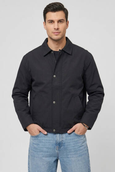 Beli Lastikli Çıtçıt Fermuarlı Erkek Ceket Siyah - Erkek Ceket