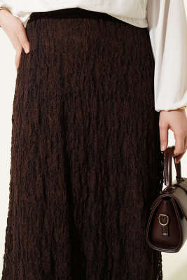 Beli Lastikli Dantelli Etek Kahve - Etek