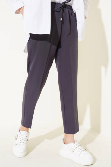 Beli Lastikli Dar Paça Pantolon Antrasit - Yeni Tesettür Giyim