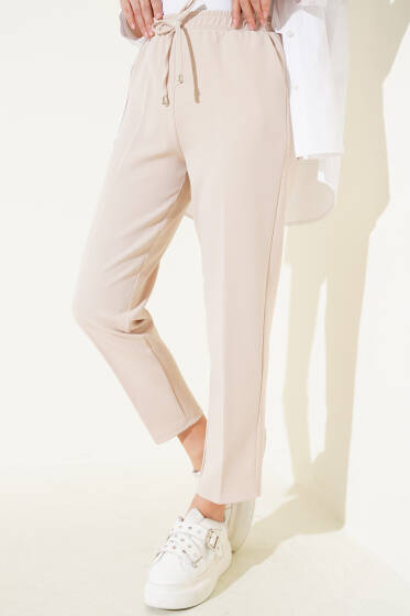 Beli Lastikli Dar Paça Pantolon Bej - Pantolon