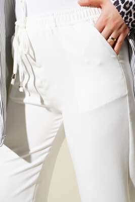 Beli Lastikli Dar Paça Pantolon Ekru - Yeni Tesettür Giyim