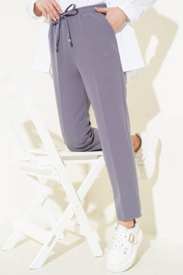 Beli Lastikli Dar Paça Pantolon Füme - Yeni Tesettür Giyim