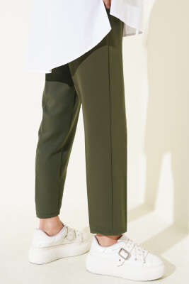 Beli Lastikli Dar Paça Pantolon Haki - Yeni Tesettür Giyim
