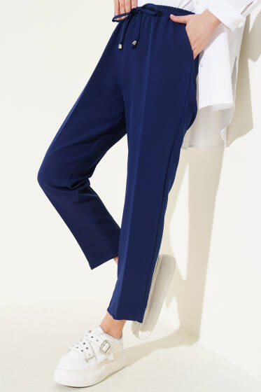 Beli Lastikli Dar Paça Pantolon Lacivert - Pantolon