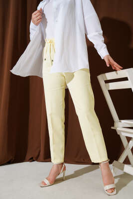 Beli Lastikli Dar Paça Pantolon Sarı - Yeni Tesettür Giyim