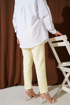 Beli Lastikli Dar Paça Pantolon Sarı - Yeni Tesettür Giyim