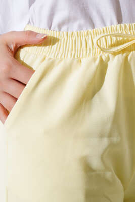 Beli Lastikli Dar Paça Pantolon Sarı - Yeni Tesettür Giyim