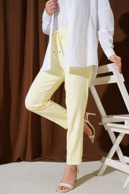 Beli Lastikli Dar Paça Pantolon Sarı 