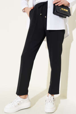 Beli Lastikli Dar Paça Pantolon Siyah - Yeni Tesettür Giyim