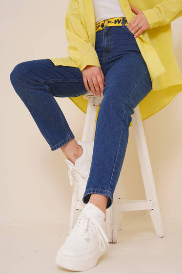 Beli Lastikli Denim Pantolon Kot Mavisi - Pantolon