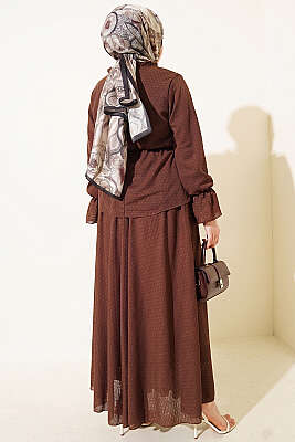 Beli Lastikli Desenli Etekli İkili Takım Kahve - İkili Takım