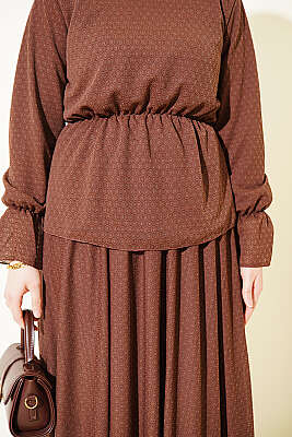 Beli Lastikli Desenli Etekli İkili Takım Kahve - İkili Takım