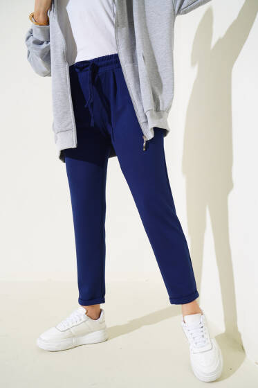 Beli Lastikli Duble Paça Pantolon Lacivert - Pantolon