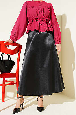 Beli Lastikli Düz Saten Etek Siyah - DESREE KEMER