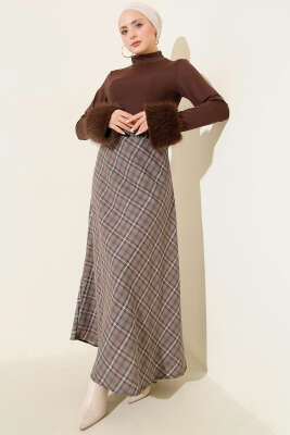 Beli Lastikli Ekoseli Basic Etek Füme - Günün Seçilenleri