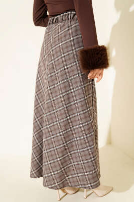 Beli Lastikli Ekoseli Basic Etek Füme - Günün Seçilenleri