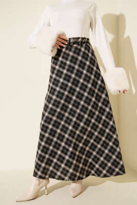 Beli Lastikli Ekoseli Basic Etek Siyah - ASME