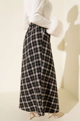 Beli Lastikli Ekoseli Basic Etek Siyah - Günün Seçilenleri