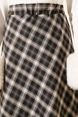 Beli Lastikli Ekoseli Basic Etek Siyah - Günün Seçilenleri