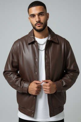 Beli Lastikli Erkek Deri Mont Kahve - BY MAMİ