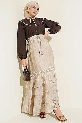 Beli Lastikli Fırfırlı Etek Bej - 700-100 TL Ürünler