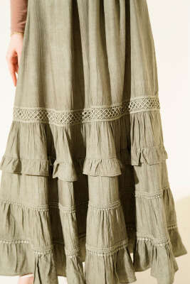 Beli Lastikli Fırfırlı Etek Çağla Yeşili - Etek