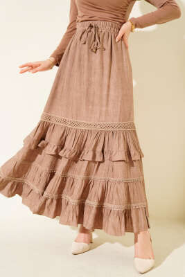 Beli Lastikli Fırfırlı Etek Latte - ALİ AKKAYA