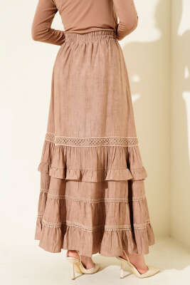 Beli Lastikli Fırfırlı Etek Latte - Etek