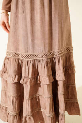 Beli Lastikli Fırfırlı Etek Latte - Etek