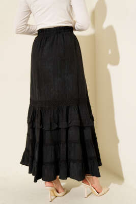 Beli Lastikli Fırfırlı Etek Siyah - Etek