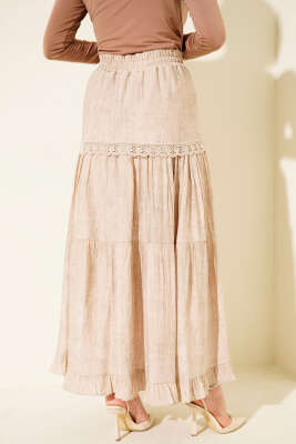 Beli Lastikli Fiyonklu Etek Bej - Etek
