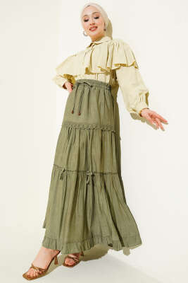 Beli Lastikli Fiyonklu Etek Çağla Yeşili - Etek