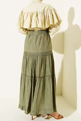 Beli Lastikli Fiyonklu Etek Çağla Yeşili - Etek