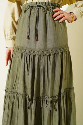 Beli Lastikli Fiyonklu Etek Çağla Yeşili - Etek