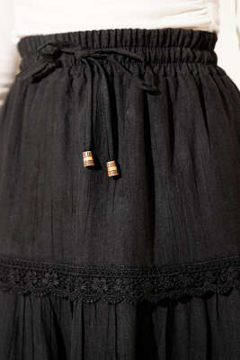 Beli Lastikli Fiyonklu Etek Siyah - Etek