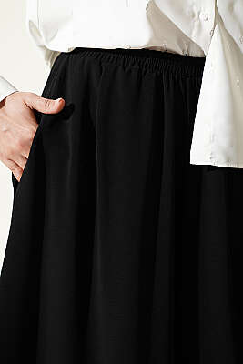 Beli Lastikli Geniş Paça Kumaş Pantolon Siyah - Pantolon