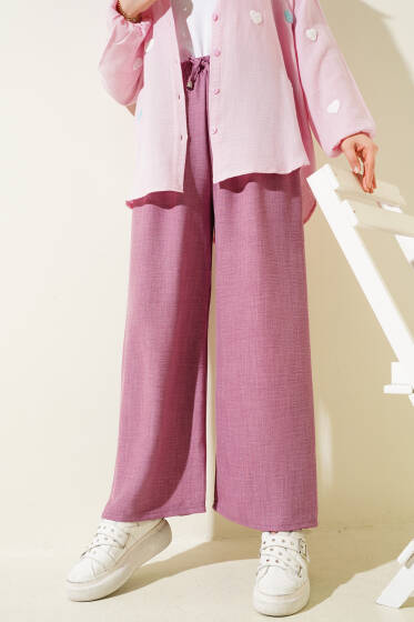 Beli Lastikli Geniş Paçalı Pantolon Magenta - Pantolon