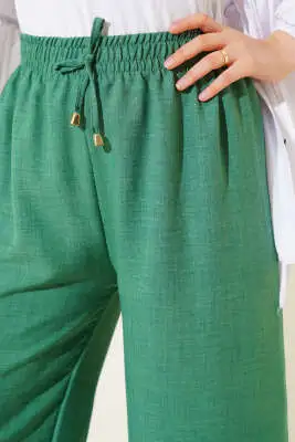 Beli Lastikli Geniş Paçalı Pantolon Yeşil - Pantolon