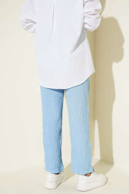 Beli Lastikli Gofre Pantolon Bebe Mavi - Pantolon