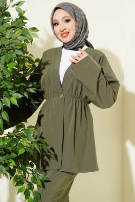 Beli Lastikli Gold Düğmeli İkili Takım Haki - İkili Takım