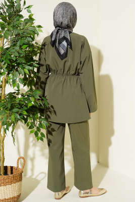 Beli Lastikli Gold Düğmeli İkili Takım Haki - İkili Takım