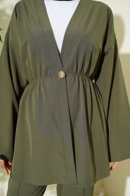 Beli Lastikli Gold Düğmeli İkili Takım Haki - İkili Takım