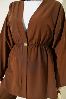 Beli Lastikli Gold Düğmeli İkili Takım Kahve - İkili Takım