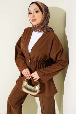 Beli Lastikli Gold Düğmeli İkili Takım Kahve - İkili Takım
