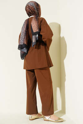 Beli Lastikli Gold Düğmeli İkili Takım Kahve - İkili Takım