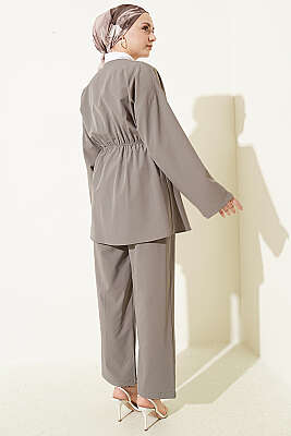 Beli Lastikli Gold Düğmeli İkili Takım Kayrak Grisi - İkili Takım