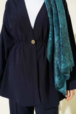 Beli Lastikli Gold Düğmeli İkili Takım Lacivert - İkili Takım